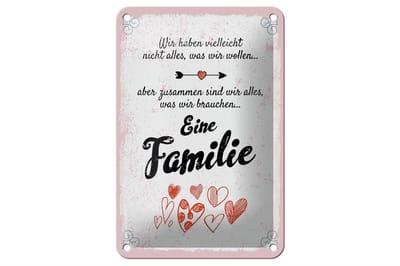 Blechschild Spruch Familie Zusammen sind wir alles 12x18cm Schild
