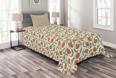ABAKUHAUS Sprei-Set – Bloemen Crème – 170x220 cm – Digitaal bedrukt