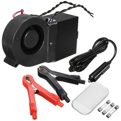 OmGoods - Dailygoody - Riloer Cooling Fan - 12V Ventilator - 2 in 1 met autolader - Zwart - Dubbele verwarmingsregeling - Stofbestendig - Geschikt voor auto - C