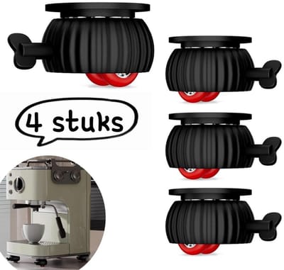 Set van 4 - Zelfklevende wielen - Kogelgelagerde wielen, Boorvrij meubilair - Nachtkastje met dragende wielen, Verplaatsbare basis met remmen, Stille wielen - Zwart en rood