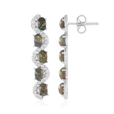 Cavill - Zilveren oorbellen - Geplatineerd 925 Sterling Zilver - 10 Mezezo Opaal 1,703 ct - 60 Zirkonen 0,658 ct - 32 mm Elegante Ovaal Cabochon