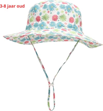 Livano Zonnehoed - Reishoed - UV Beschermende Hoed - Bucket Hat - Festival - Pet - Hoedje Voor Kinderen - Hoofdbescherming - Blauwe Bloemen - 3-8 Jaar