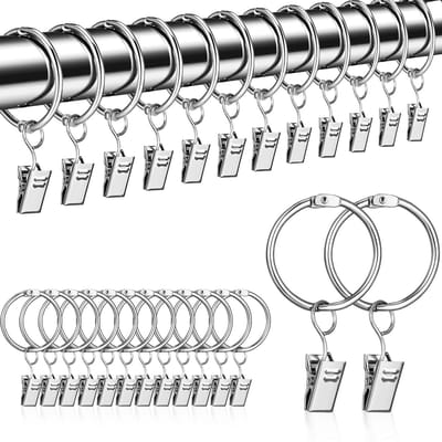 Dailygoods- Gordijnringen 50 Stuks - Gordijnringen met Clips - Geschikt voor Gordijnen/Douchegordijnen - Binnendiameter 30 mm - Zilver - Duurzaam Materiaal - Gordijnclips