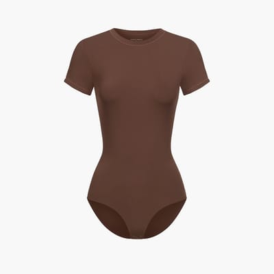 cfab - Bodysuit met T-shirt en ronde hals - Bruin - XS - Corrigerende Body - Naadlos - corrigerend ondergoed dames
