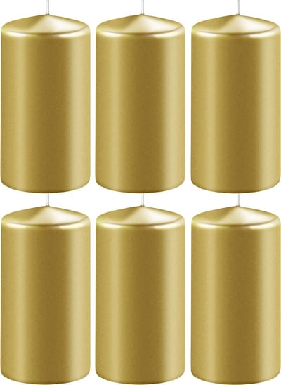 8x Metallic gouden cilinderkaarsen/stompkaarsen 6 x 8 cm 27 branduren - Geurloze kaarsen metallic goud - Woondecoraties