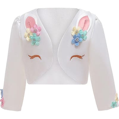 Robe de Fête de Mariage Arc-en-ciel Longue Licorne pour Fille Robe de Performance de Danse Personnage Licorne pour Fête d'Anniversaire Fille Ensemble Trois Pièces 120(5T) white