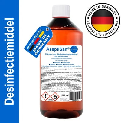 K&R Ventures® AseptiSan - Desinfectiemiddel - 1 liter Handdesinfectiemiddel - 80% Alcohol - alcohol gebaseerde handdesinfectie- en oppervlakte- desinfectiemiddel voor toepassing op huid en alcoholbestendige oppervlakken