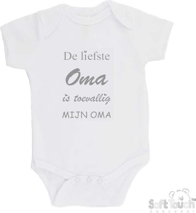 100% katoenen Romper "De liefste oma is toevallig mijn oma" Unisex Katoen Wit/grijs Maat 62/68