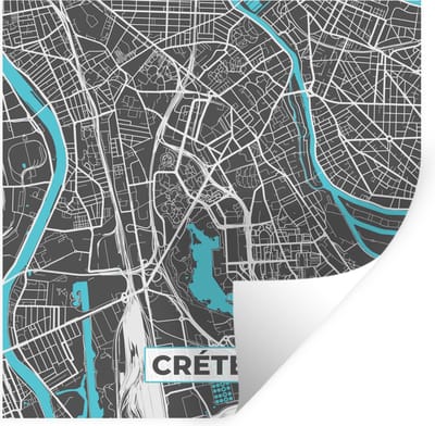 Muurstickers - Sticker Folie - Créteil - Plattegrond - Kaart - Stadskaart - Frankrijk - 100x100 cm - Plakfolie - Muurstickers Kinderkamer - Zelfklevend Behang XXL - Zelfklevend behangpapier - Stickerfolie