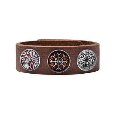 Quiges Dames Leren Armband Bruin met 3 Drukknopen Set 19,5 - 21,5 cm - EBCMS133