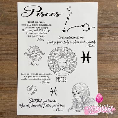 GetGlitterBaby® - Henna Plak Tattoos / Tijdelijke Tattoo / Nep Tatoeage / Fake Temporary Tattoo - Sterrenbeeld - Vissen / Pisces