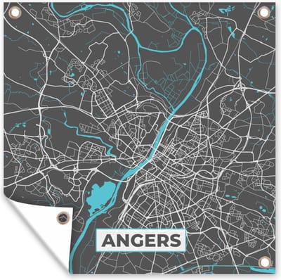 Tuin poster Angers - Stadskaart - Plattegrond - Kaart - Frankrijk - 200x200 cm - Tuindoek