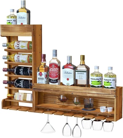 Wandmontage Houten Wijnrek - Vintage Flessenhouder voor Keuken en Eetkamer
