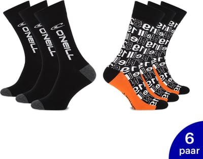 O'Neill - 6-Pack - Casual Sokken - Katoen Sportief - Heren - zwart / oranje - 39-42 - 789152