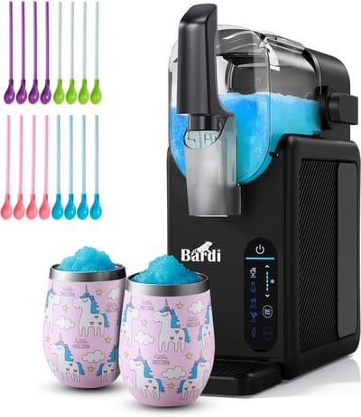 Bardi Slush Hero® Combi – Slushmachine - Slush Puppy Maker 2,6L + 2 Thermoscups Unicorn + 12 Slush Lepelrietjes – Voor Slushies, Milkshakes, Frappé & Frozen Cocktails – Zelfreinigend – zwart