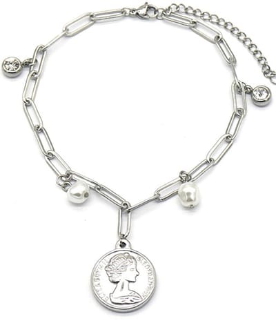 Jomide Enkelbandje Crystal/Pearl/Coin - Zilverkleurig