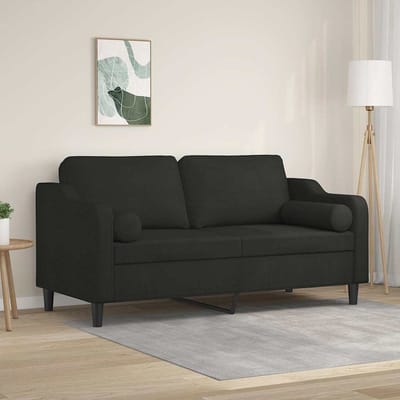 vidaXL - Tweezitsbank - met - sierkussens - 140 - cm - stof - zwart