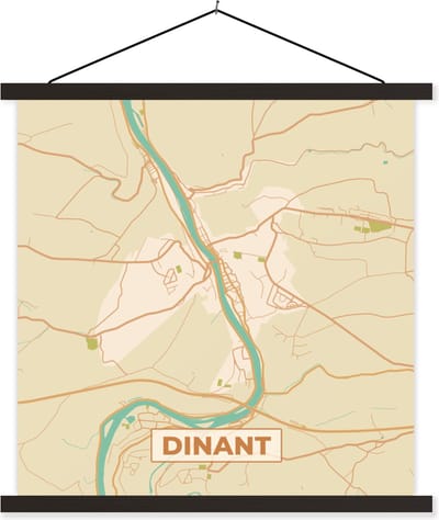 Posterhanger incl. Poster 60x60 cm - Schoolplaat - Stadskaart - België - Dinant - Plattegrond - Kaart - Textielposter - Zwarte latten - Stadskaart
