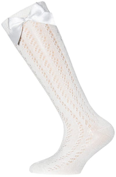 Ewers Witte Kniekousen met Strik - Luxe Meisjessokken voor Feestjes, Bruiloften & Communie - Maat 27/30