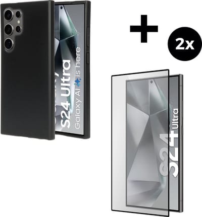 Mobiparts Classic TPU hoesje geschikt voor Samsung Galaxy S24 Ultra met 2 Screenprotectors van Gehard Glas - Zwart