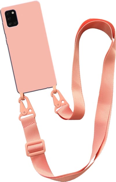 Smartphonica Hoesje met breed koord voor Samsung Galaxy A31 siliconen back cover met zachte binnenkant - Zalm geschikt voor Samsung Galaxy A31