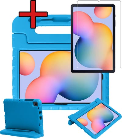 Hoesje - Geschikt voor Samsung Galaxy Tab S6 Lite - Met Screenprotector - Kinderhoes - Shockproof Bumper - Kidsproof Case - Tablethoes - Kinder Hoes Cover - Blauw