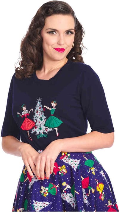 Banned - Vintage Christmas Holiday Gebreide trui - S - Blauw