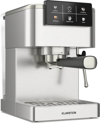 Klarstein Kabel SteelPresso Touch Portafiltermachine - Espressomachine met Siebdrager 20 Bar - Touch Display 1350W RVS - voor Keuken voor Espressoliefhebber - Compact Modern - Coffee Machine - Koffieautomaat