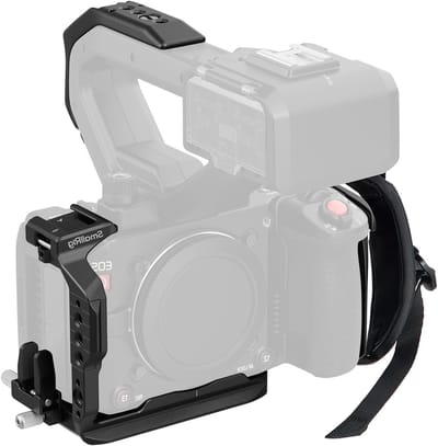 Camera Cage Kit voor Canon C50 met XLR-handgreep, koudschuhbevestiging, HDMI-kabelklem en Arca-quickreleaseplaat, inclusief handriem voor optimale stabiliteit en gebruiksgemak