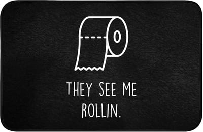 WC mat 60x40 cm - Antislip - Quotes - WC papier - They see me rollin - Zwart - Spreuken - Toiletmat - Vloermat - Douchemat - Toilet tapijt - Toiletmatten