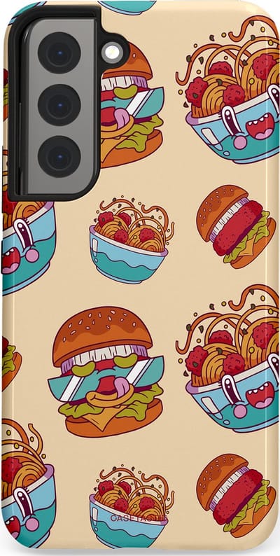 Casetastic Hoesje Geschikt voor Samsung S22 - Stijlvolle Beschermende Duo-layer Case - Cartoon Hamburgers
