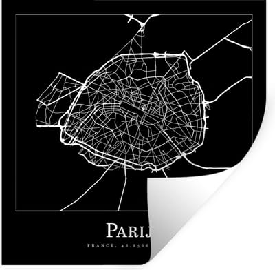 Muurstickers - Sticker Folie - Parijs - Plattegrond - Kaart - Stadskaart - 100x100 cm - Plakfolie - Muurstickers Kinderkamer - Zelfklevend Behang XXL - Zelfklevend behangpapier - Stickerfolie