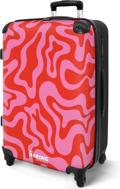 NoBoringSuitcases.com® - Reis koffer groot - Rood roze abstract patroon - Rolkoffer lichtgewicht - Reiskoffer met 4 wielen volwassenen - Travel luggage suitcase - Valies grote trolley XL - 20 kg bagage