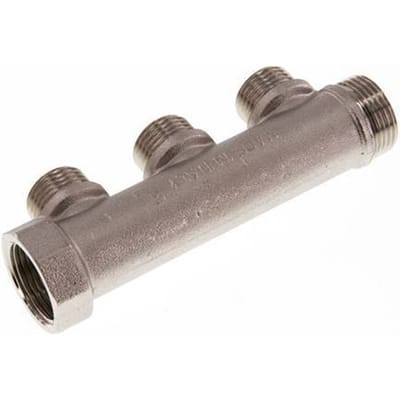 G 3/4'' x 3xG 1/2'' F/M/M Vernikkeld Messing Verdeelstang 10 Bar - FLM-FMM-BN-034G-012G-3M