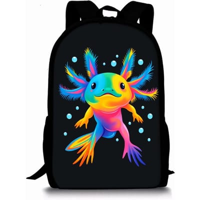 Mexicaanse Axolotl Print Enkellaags Rugzak voor Jongens/Meisjes Beste Cadeaus 2D Platte Cartoon Schooltas voor Kinderen Tassen black