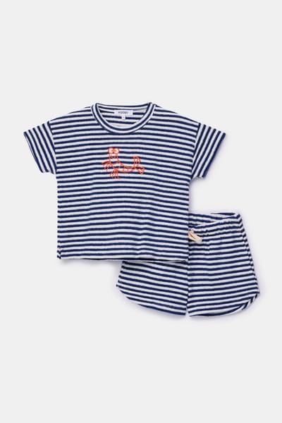 Woody strand set meisjes - marineblauw gestreept - kreeft - 261-10-BSA-T/921 - maat 140
