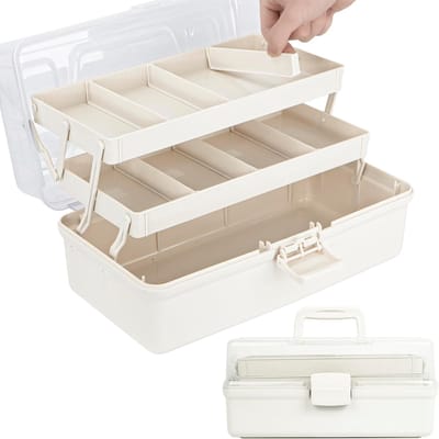 SnelShoppen - 37 cm 3-laags Opbergdoos, Sorteringsdoos, Organizer Box, Creatieve Box, Naaidoos, Medische Koffer, Toolbox, Vissersdoos met 2 Planken (W