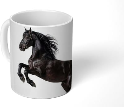 Mok - Koffiemok - Zwart - Paard - Portret - Mokken - 350 ML - Beker - Koffiemokken - Theemok