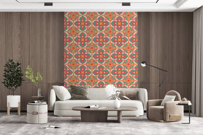 Behang - Fotobehang Patroon - Hippie - Oranje - Breedte 165 cm x hoogte 220 cm