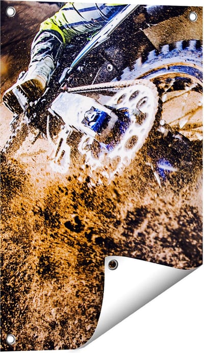 Gards Tuinposter Motorcross Wiel met Modder - 40x60 cm - Tuindoek - Tuindecoratie - Wanddecoratie buiten - Tuinschilderij