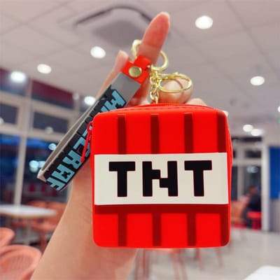 Porte-clés Minecraft en PVC pour enfants, porte-clés en silicone pour sac, sac de rangement pour la monnaie red