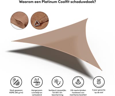 Platinum Sun & Shade - Coolfit - Schaduwdoek – Driehoek - 360x360x360cm – Zand – 5 jaar garantie - 95% UV protectie – Sterk geweven 285 g/m² - Hoge kleurechtheid