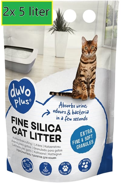 Duvo+ Premium Fijne Silica kattenbakvulling wit 2x5 liter