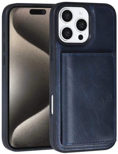 Hoesje met Pasjeshouder - Geschikt voor iPhone 16 Pro Backcover met afneembare Pasjeshouder - Blauw