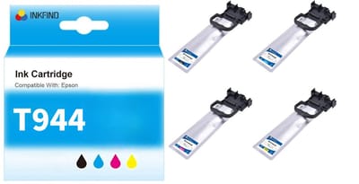 INKFIND T944 Inktcartridge compatibel met Epson T944 (T9441/T9442/T9443/T9444) C13T944140 C13T944240 C13T944340 C13T944440 Hoge Capaciteit 4-pack Zwart*1 en Kleur*3 Geschikt voor Epson WorkForce Pro WF-C5210DW - WF-C5290DW - WF-C5710DWF - WF-C5790DWF