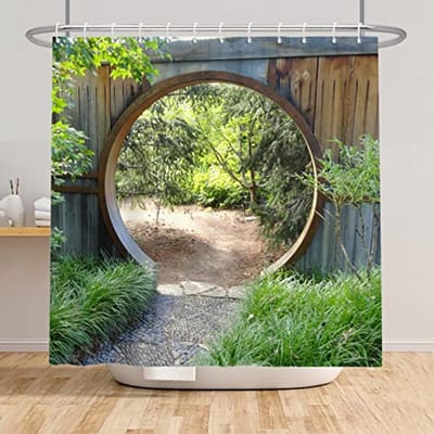 Tuinscherm voor badkamer met groene bladeren - Vintage design - Waterdicht polyester badgordijn inclusief haken