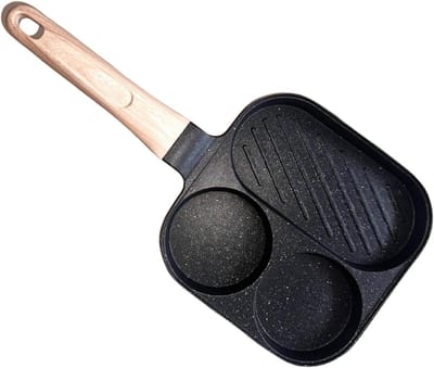 Eierpan - Koekenpan Omeletpan - Ontbijt Koken - 3-Sectie Ontwerp - 18.5 cm Breed - Zwart