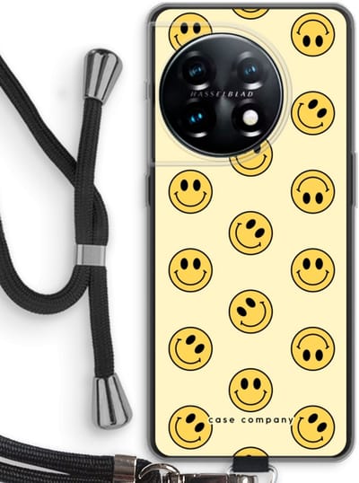 Case Company® - Hoesje met koord geschikt voor OnePlus 11 hoesje met Koord - Smiley N°2 - Telefoonhoesje met Zwart Koord - Bescherming aan alle Kanten en Over de Schermrand