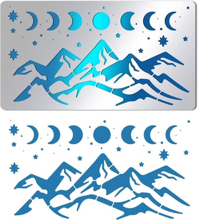 Maankalender en Berg Stencil Sjablonen van RVS, 7 x 4 inch, Herbruikbaar voor Schilderen, Houtbranden en Journalen