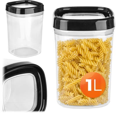 KADAX Voorraaddoos, transparante opbergdoos van kunststof, luchtdichte voorraaddoos met deksel, voor meel, muesli, suiker en pasta (1000 ml, zwart)